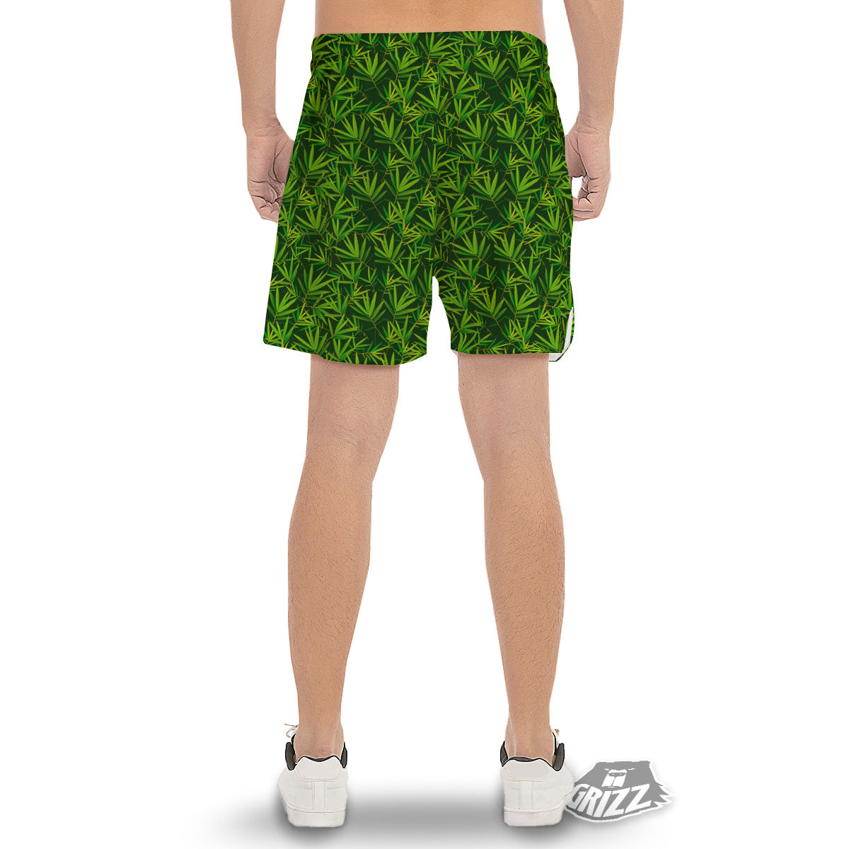 Bamboo Leaf Green Print Pattern Men's Gym Shorts-grizzshop