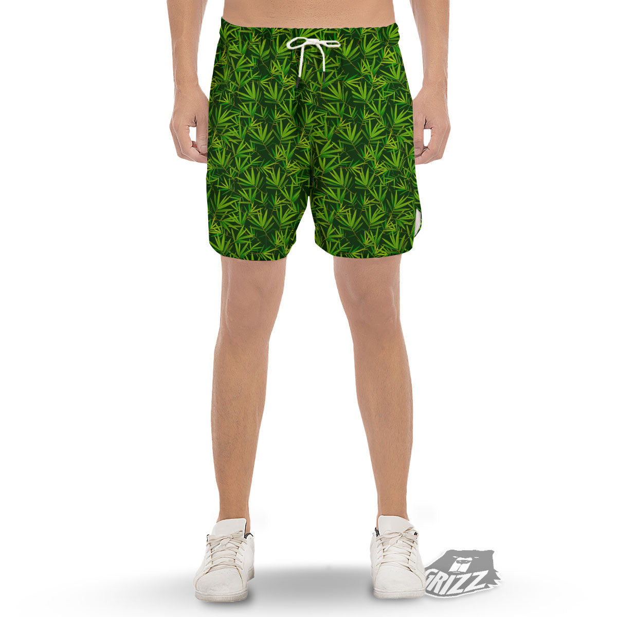 Bamboo Leaf Green Print Pattern Men's Gym Shorts-grizzshop