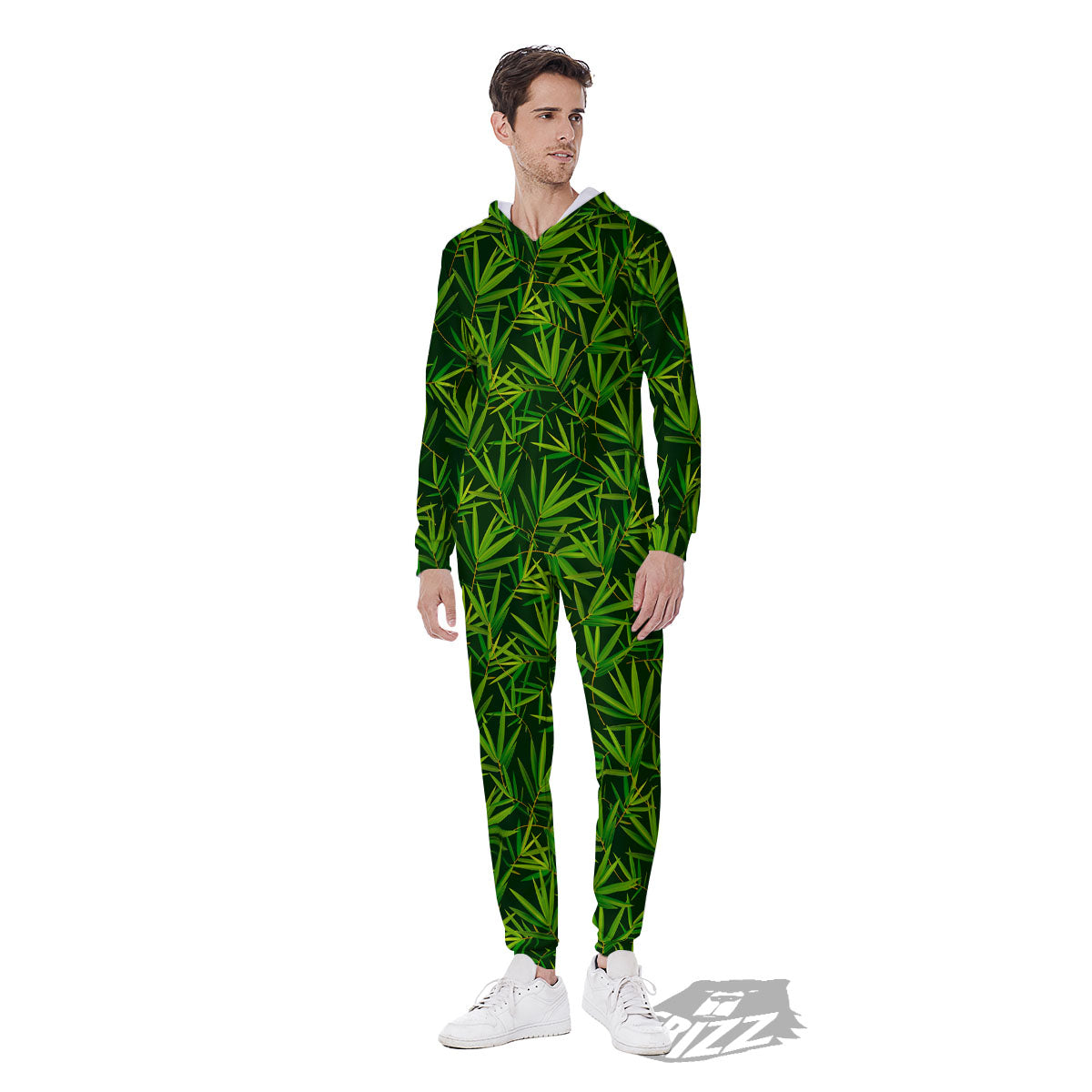Bamboo Leaf Green Print Pattern Men's Jumpsuit-grizzshop