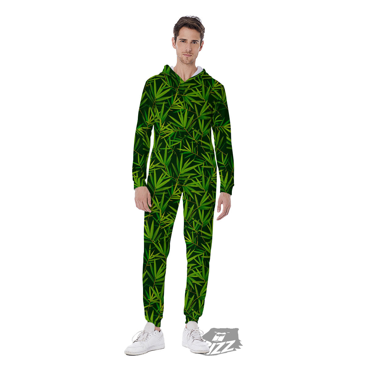 Bamboo Leaf Green Print Pattern Men's Jumpsuit-grizzshop