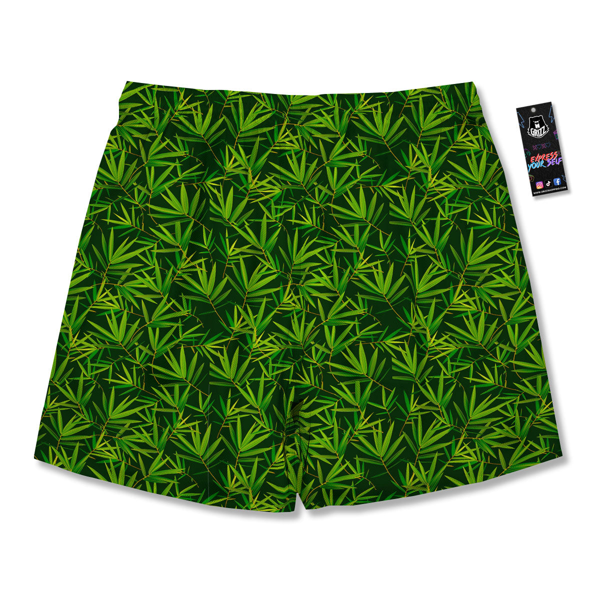 Bamboo Leaf Green Print Pattern Men's Running Shorts-grizzshop