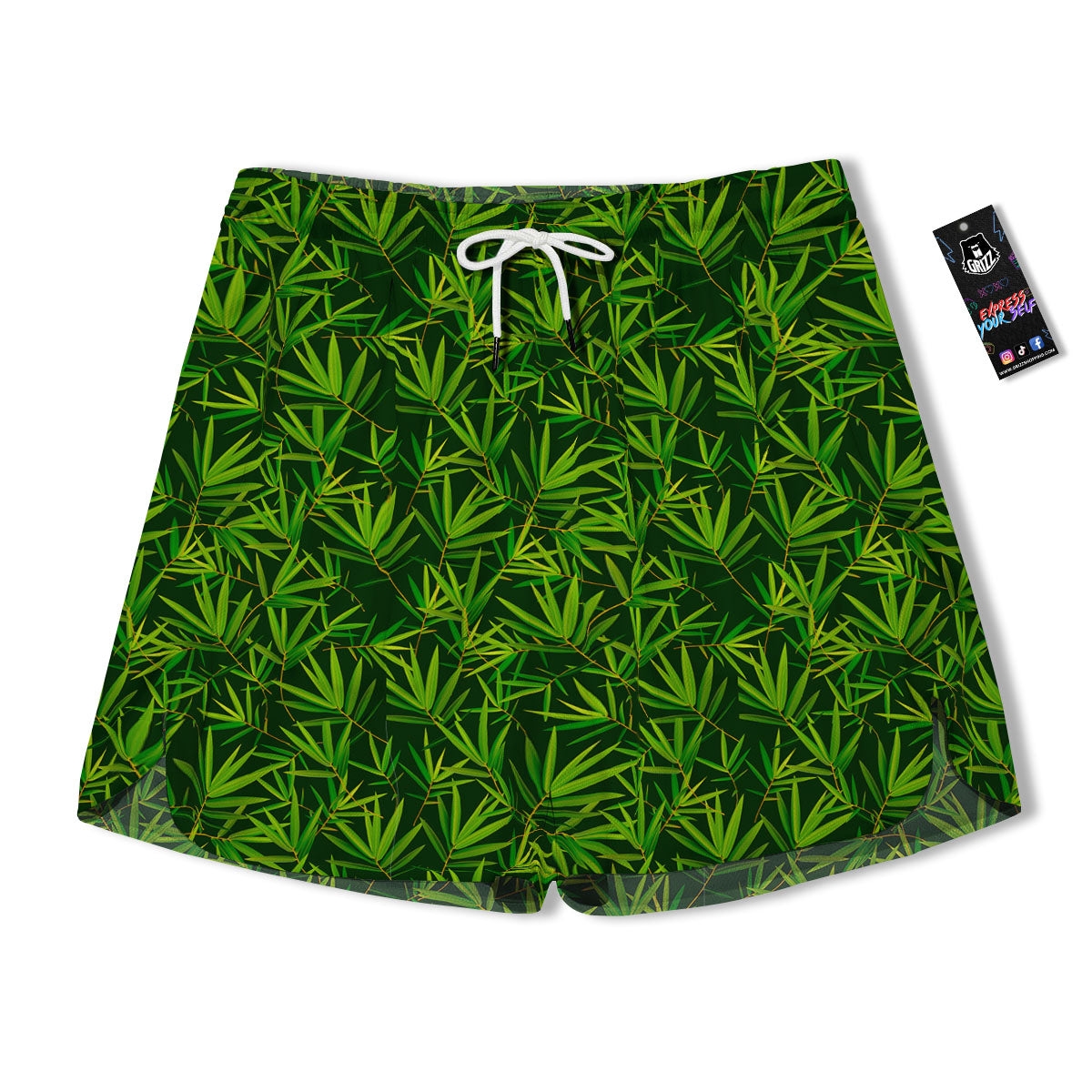 Bamboo Leaf Green Print Pattern Men's Running Shorts-grizzshop