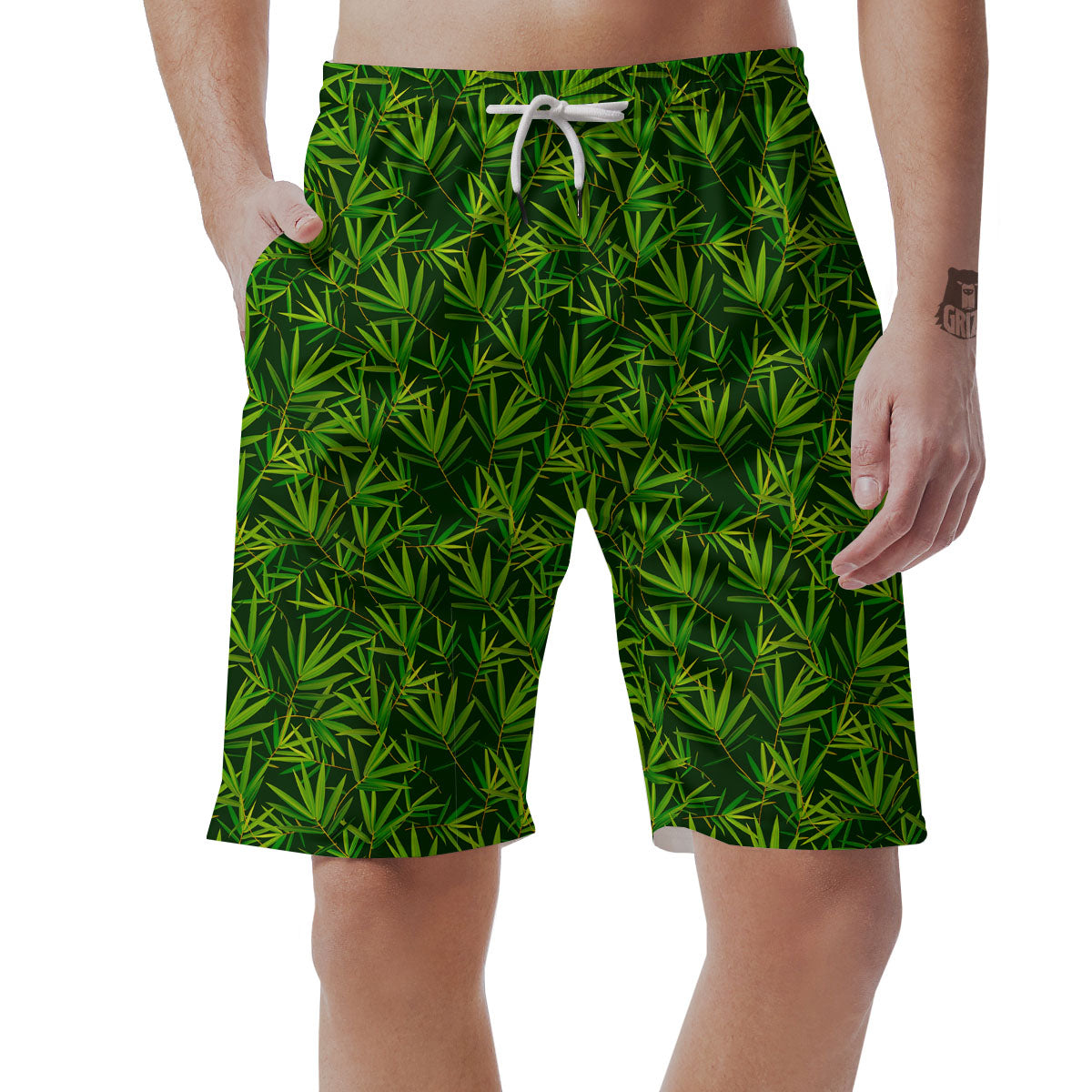 Bamboo Leaf Green Print Pattern Men's Shorts-grizzshop