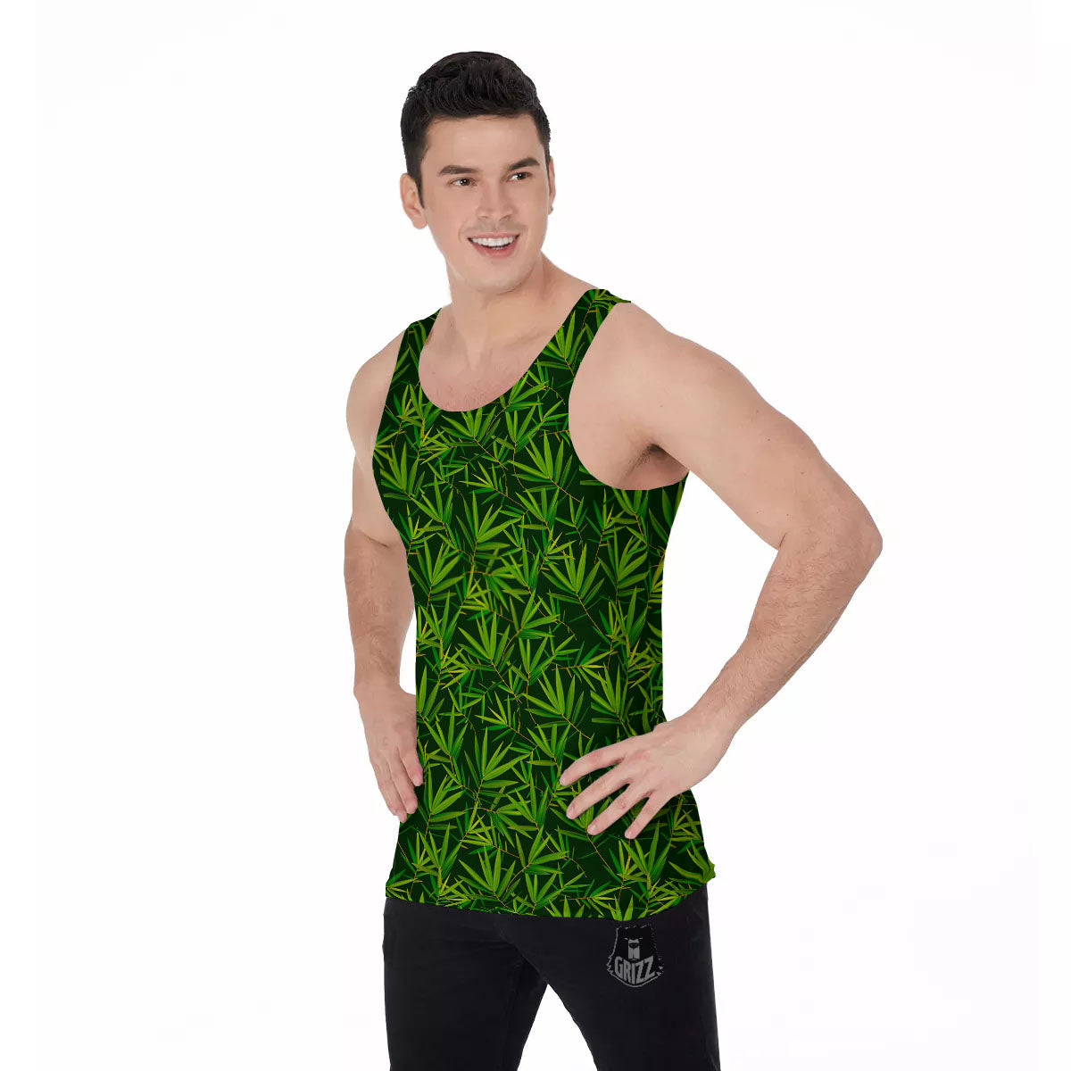 Bamboo Leaf Green Print Pattern Men's Tank Top-grizzshop