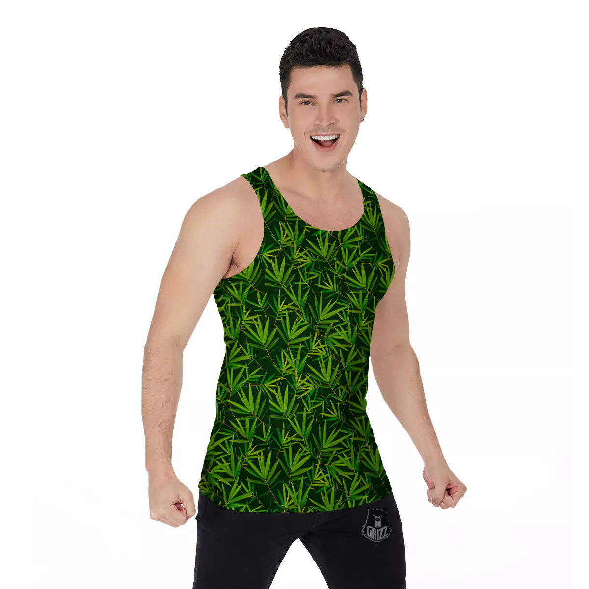 Bamboo Leaf Green Print Pattern Men's Tank Top-grizzshop