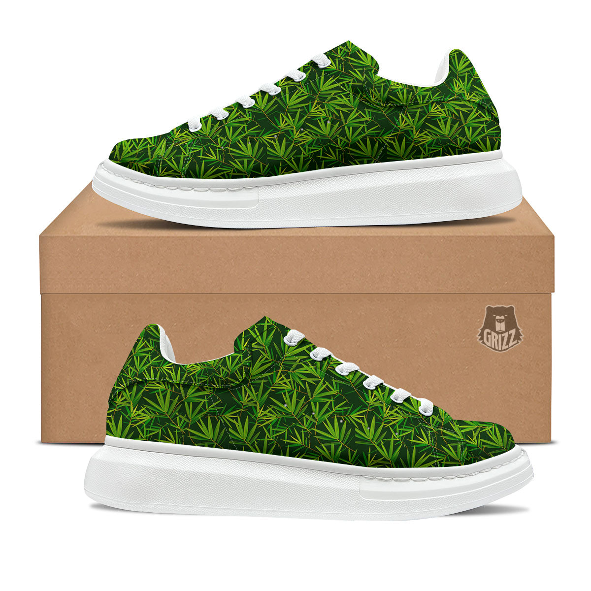 Bamboo Leaf Green Print Pattern Platform Shoes-grizzshop