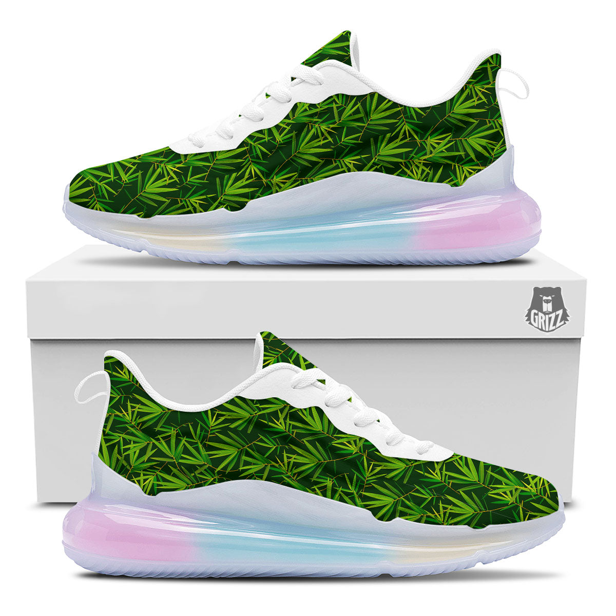 Bamboo Leaf Green Print Pattern Running Sneakers-grizzshop