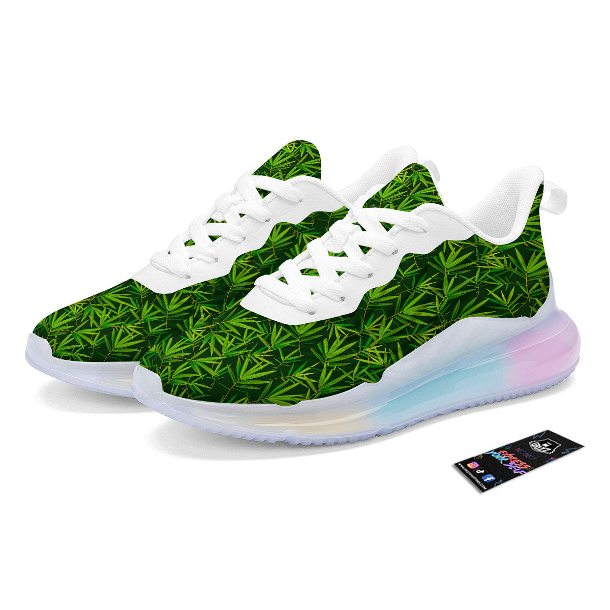 Bamboo Leaf Green Print Pattern Running Sneakers-grizzshop