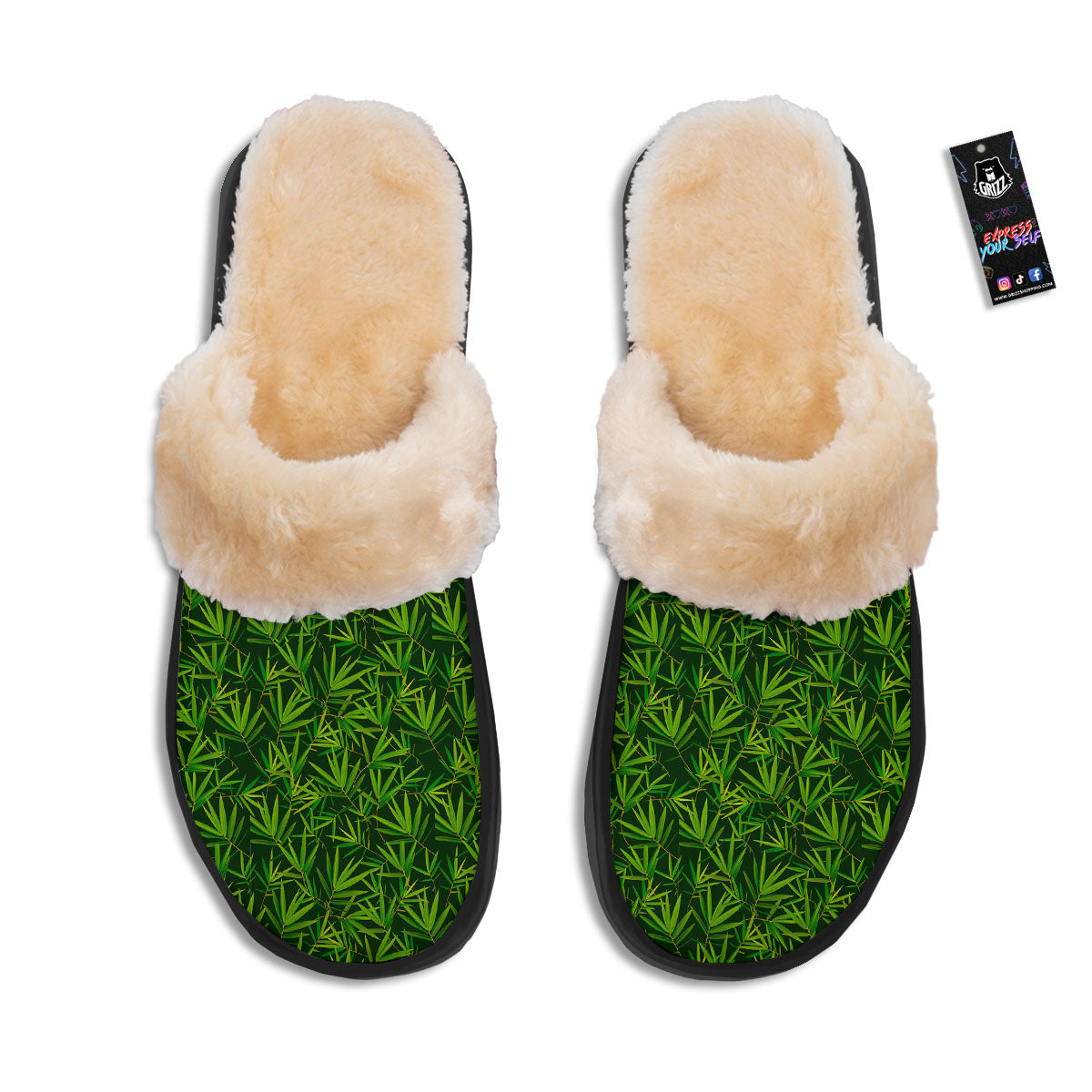 Bamboo Leaf Green Print Pattern Slippers-grizzshop