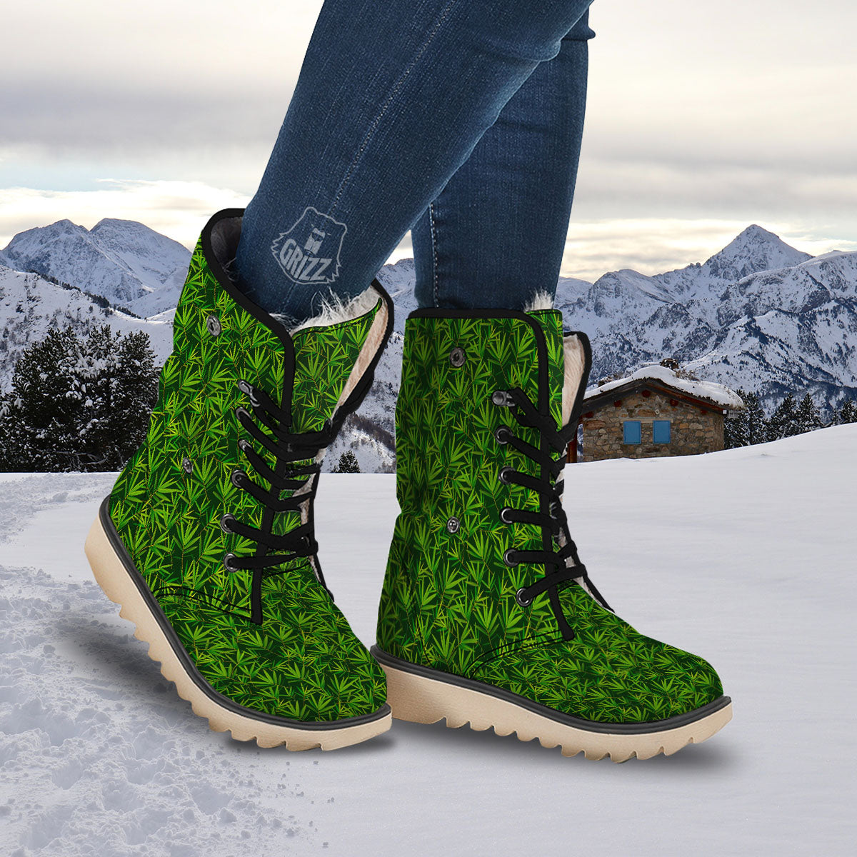 Bamboo Leaf Green Print Pattern Snow Boots-grizzshop