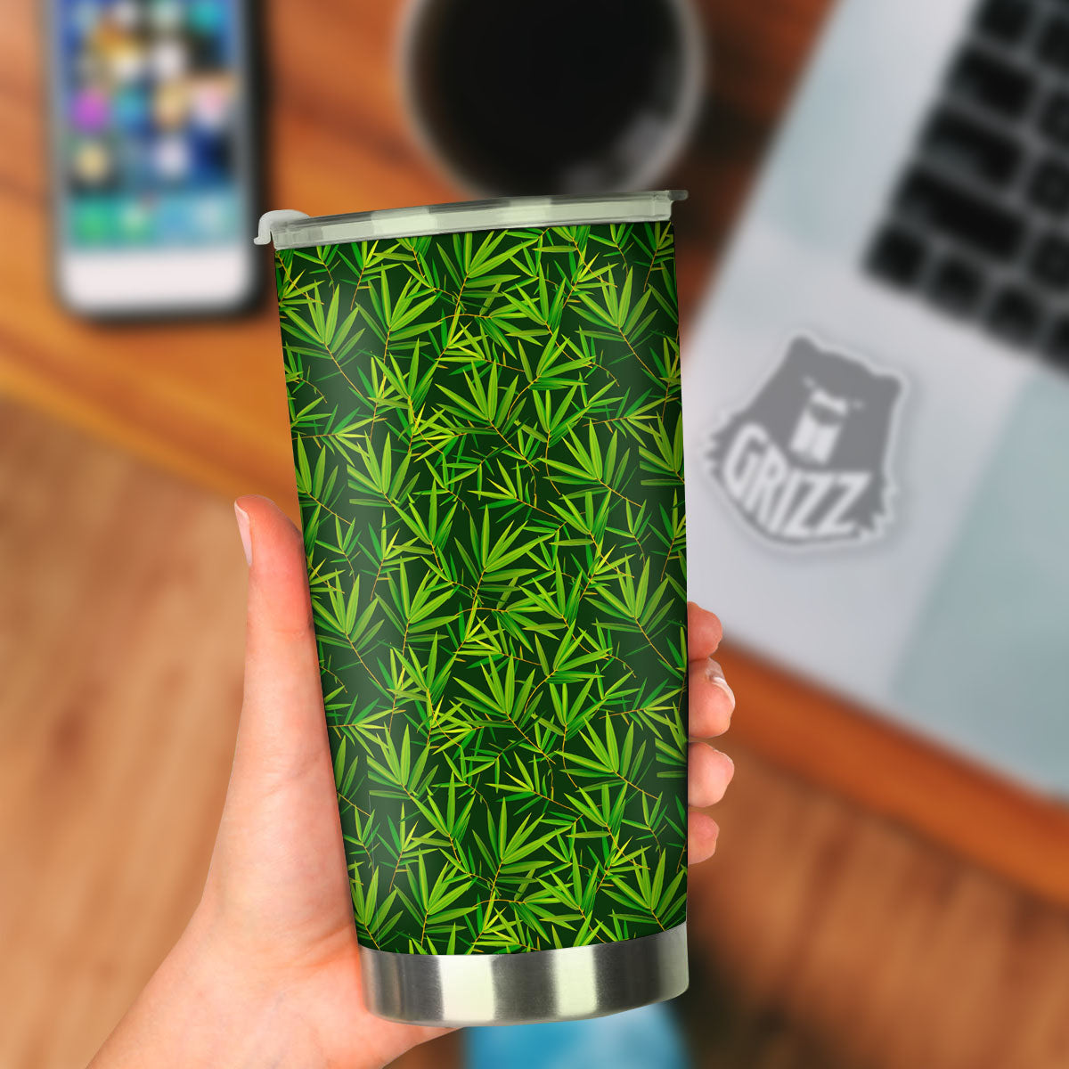 Bamboo Leaf Green Print Pattern Tumbler-grizzshop