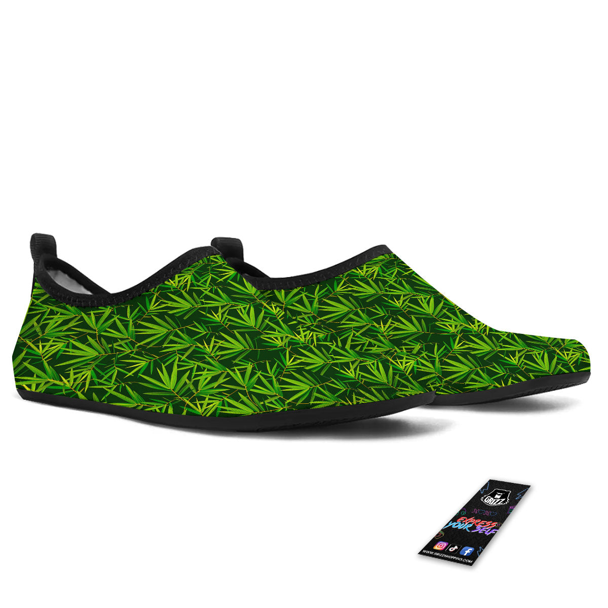 Bamboo Leaf Green Print Pattern Water Shoes-grizzshop