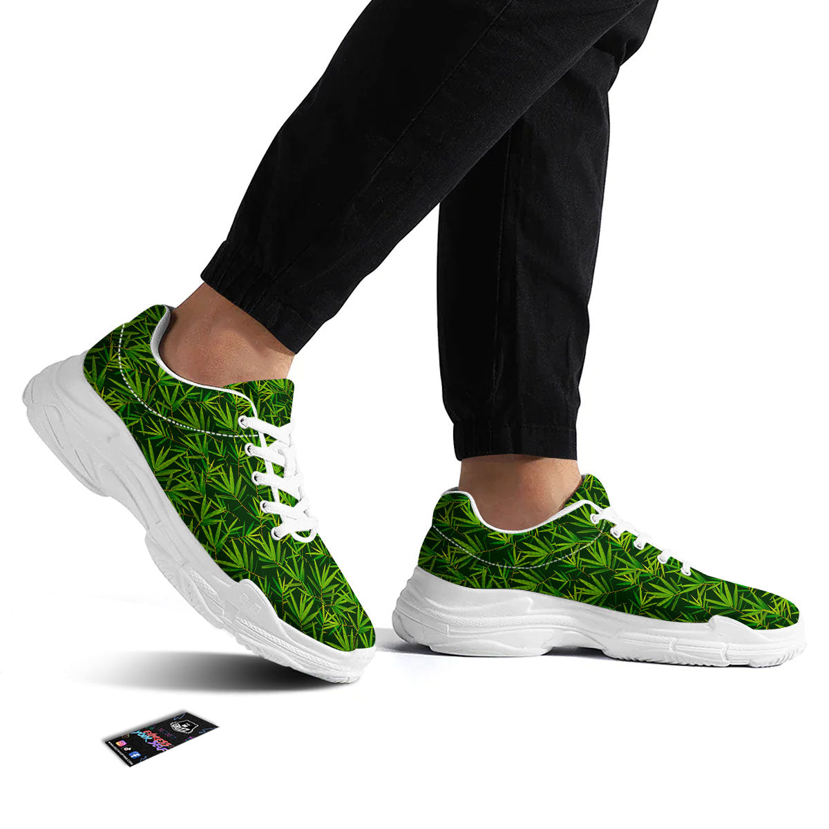 Bamboo Leaf Green Print Pattern White Chunky Shoes-grizzshop