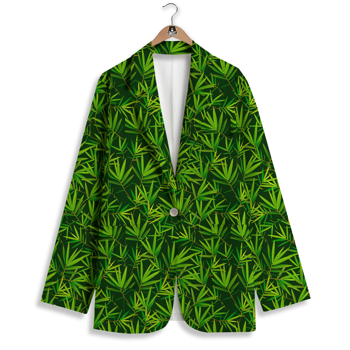 Bamboo Leaf Green Print Pattern Women's Blazer-grizzshop
