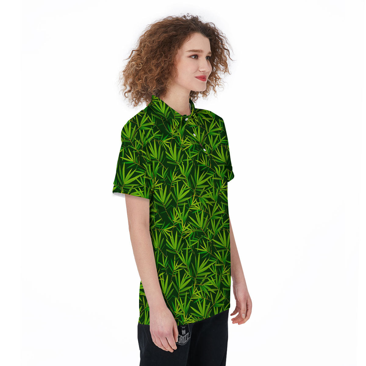 Bamboo Leaf Green Print Pattern Women's Golf Shirts-grizzshop
