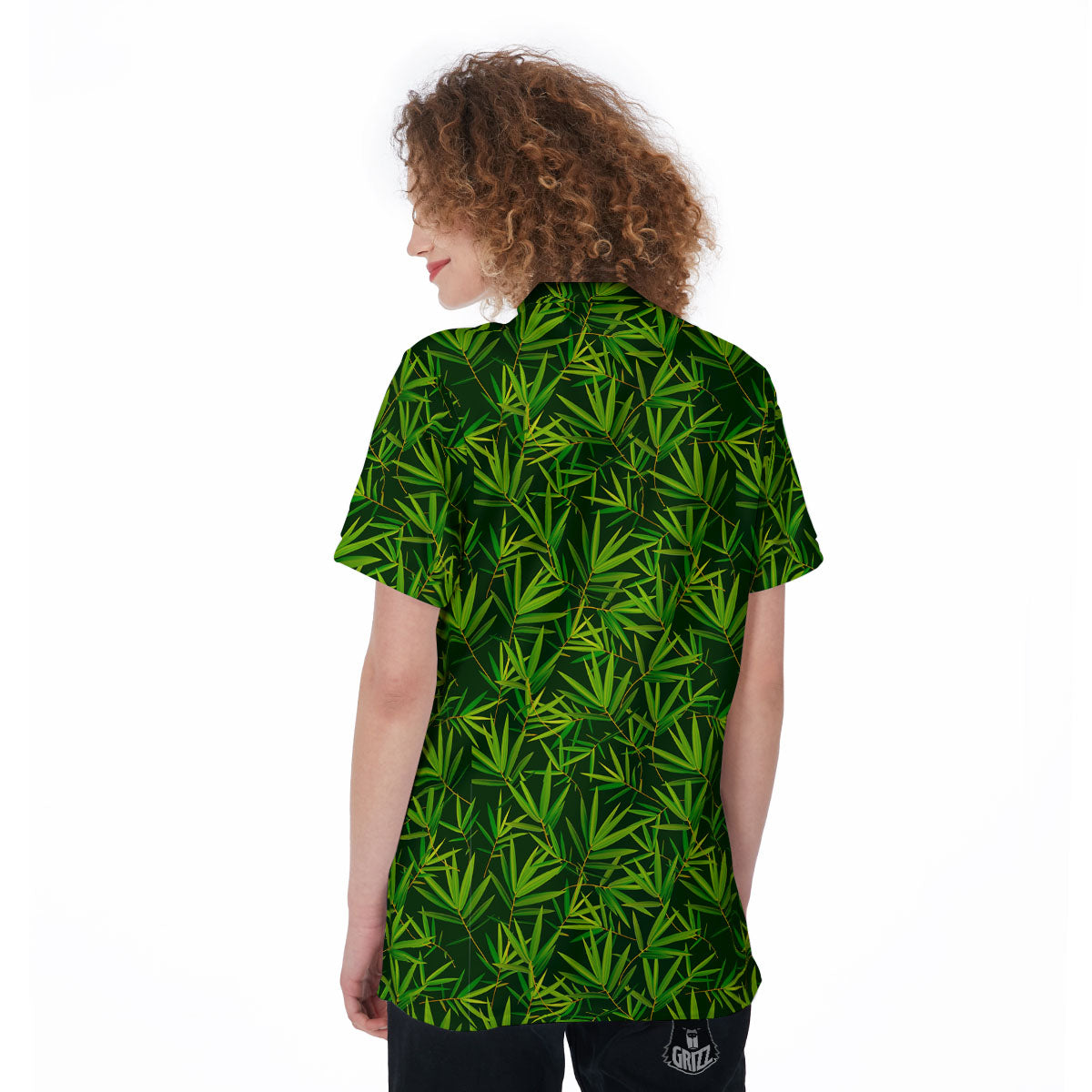 Bamboo Leaf Green Print Pattern Women's Golf Shirts-grizzshop