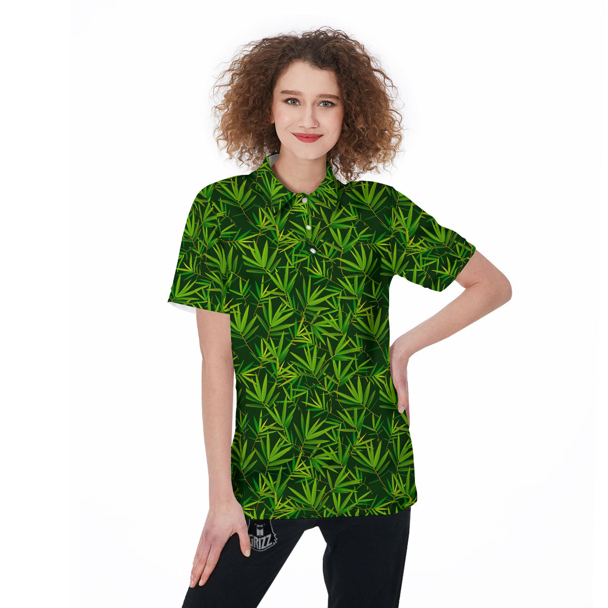 Bamboo Leaf Green Print Pattern Women's Golf Shirts-grizzshop