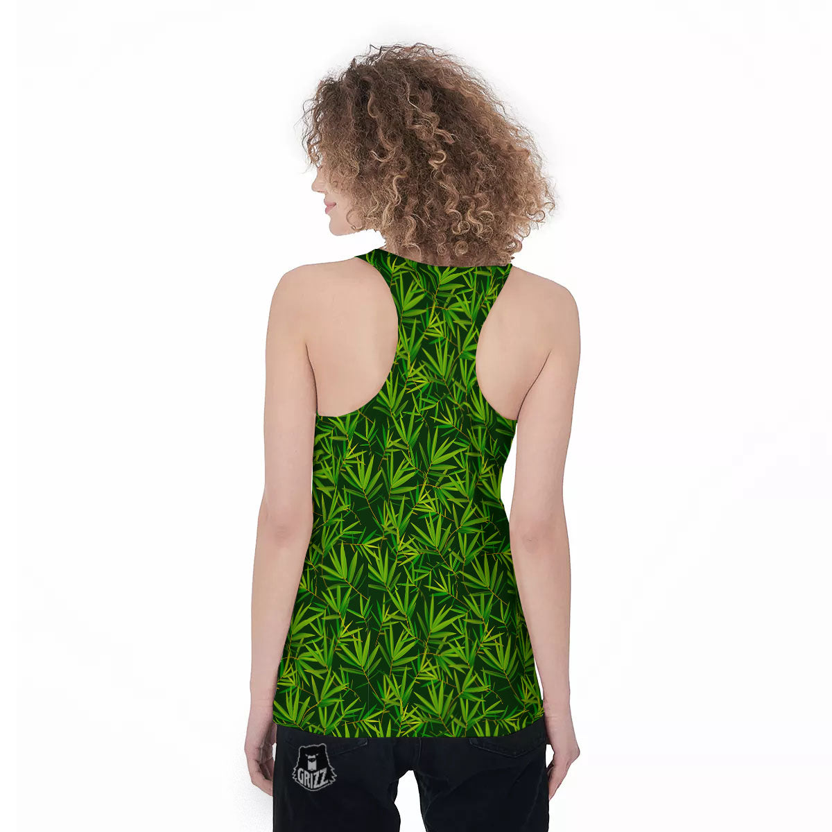 Bamboo Leaf Green Print Pattern Women's Racerback Tank Top-grizzshop