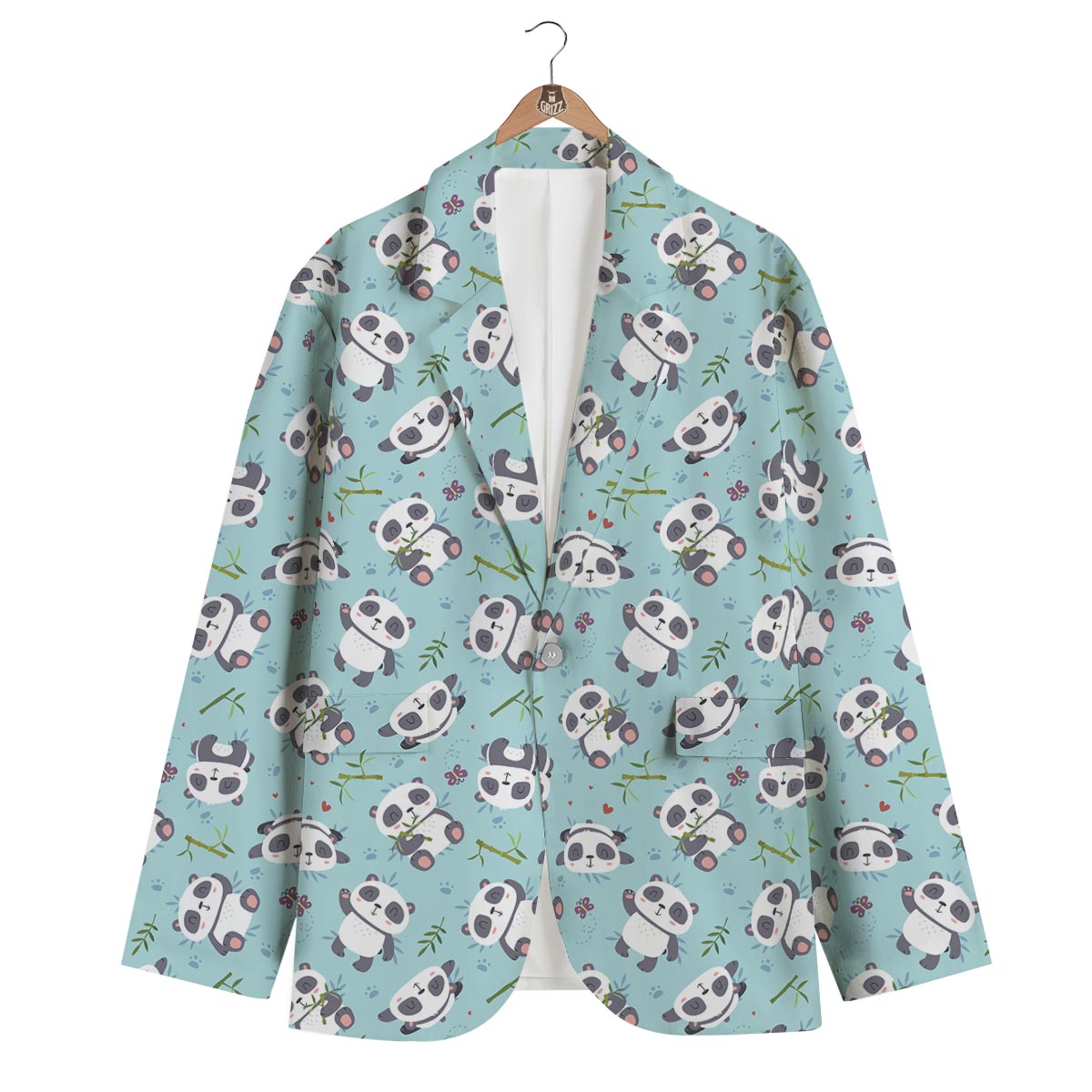 Bamboo Mint Panda Pattern Print Men's Blazer-grizzshop