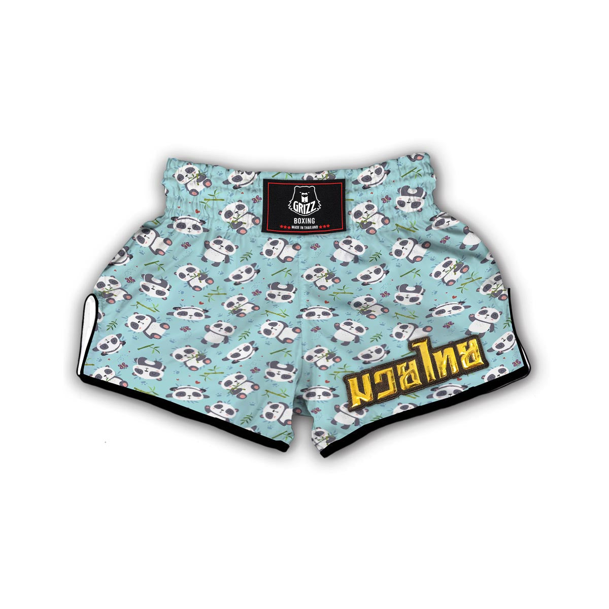 Bamboo Mint Panda Pattern Print Muay Thai Boxing Shorts-grizzshop