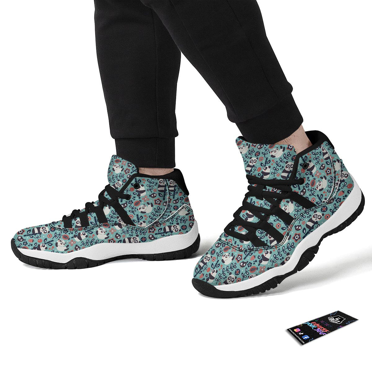 Bamboo Panda Pattern Print Black Bball Shoes-grizzshop