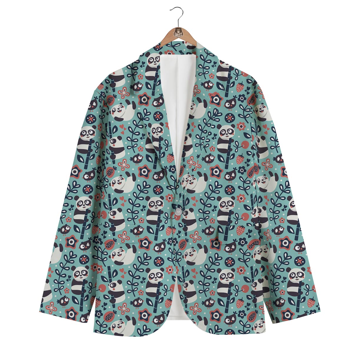 Bamboo Panda Pattern Print Men's Blazer-grizzshop