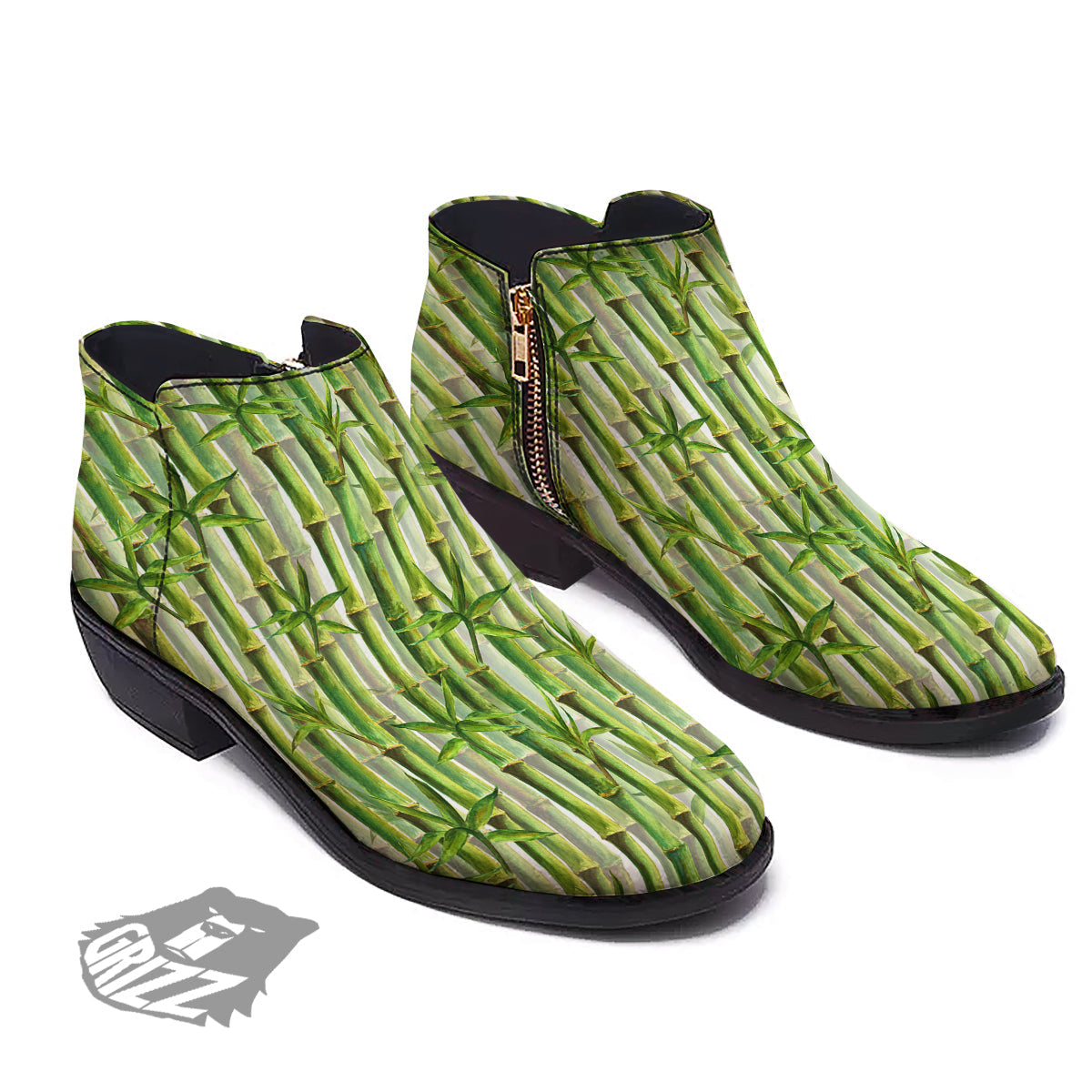 Bamboo Watercolor Print Pattern Ankle Boots-grizzshop