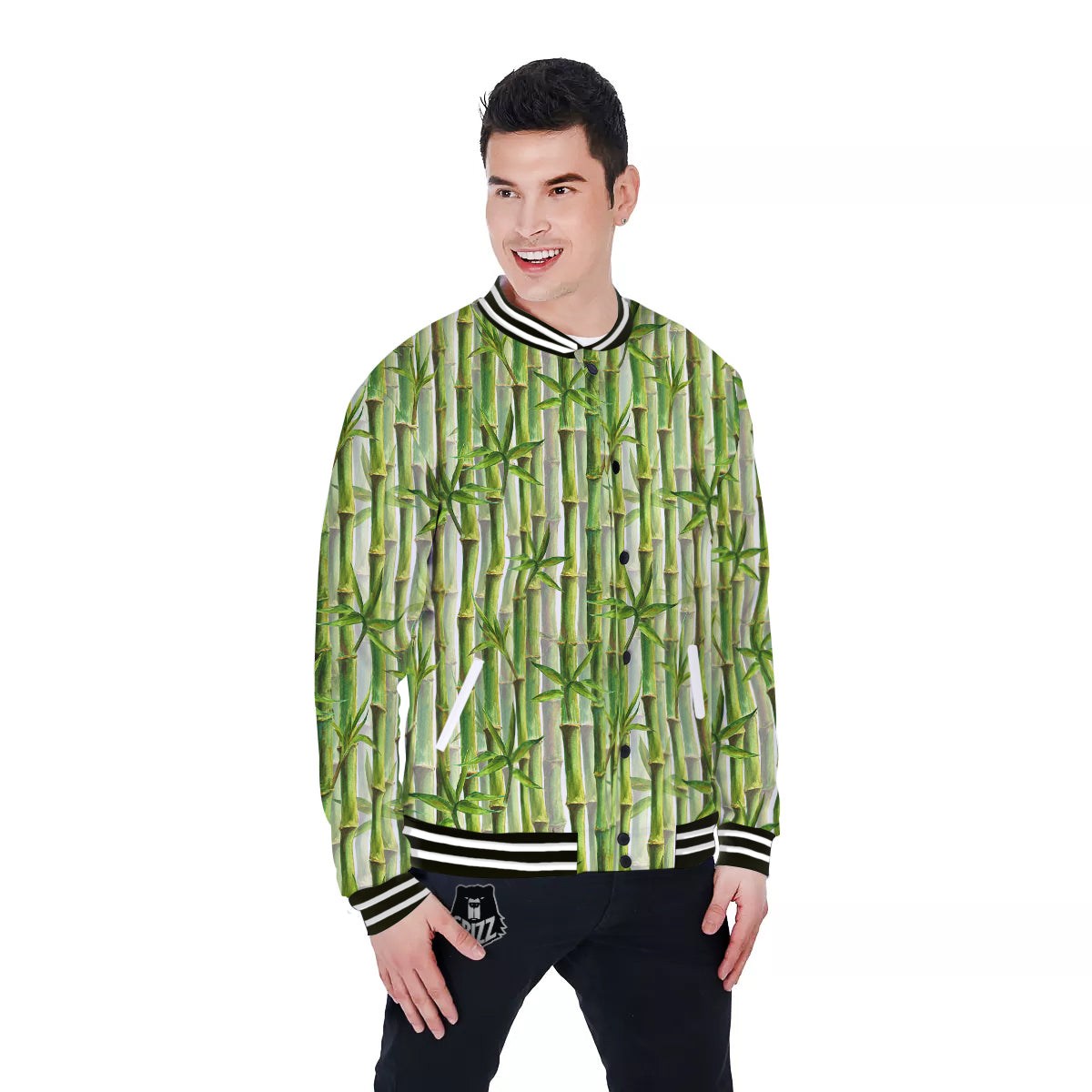 Bamboo Watercolor Print Pattern Baseball Jacket-grizzshop