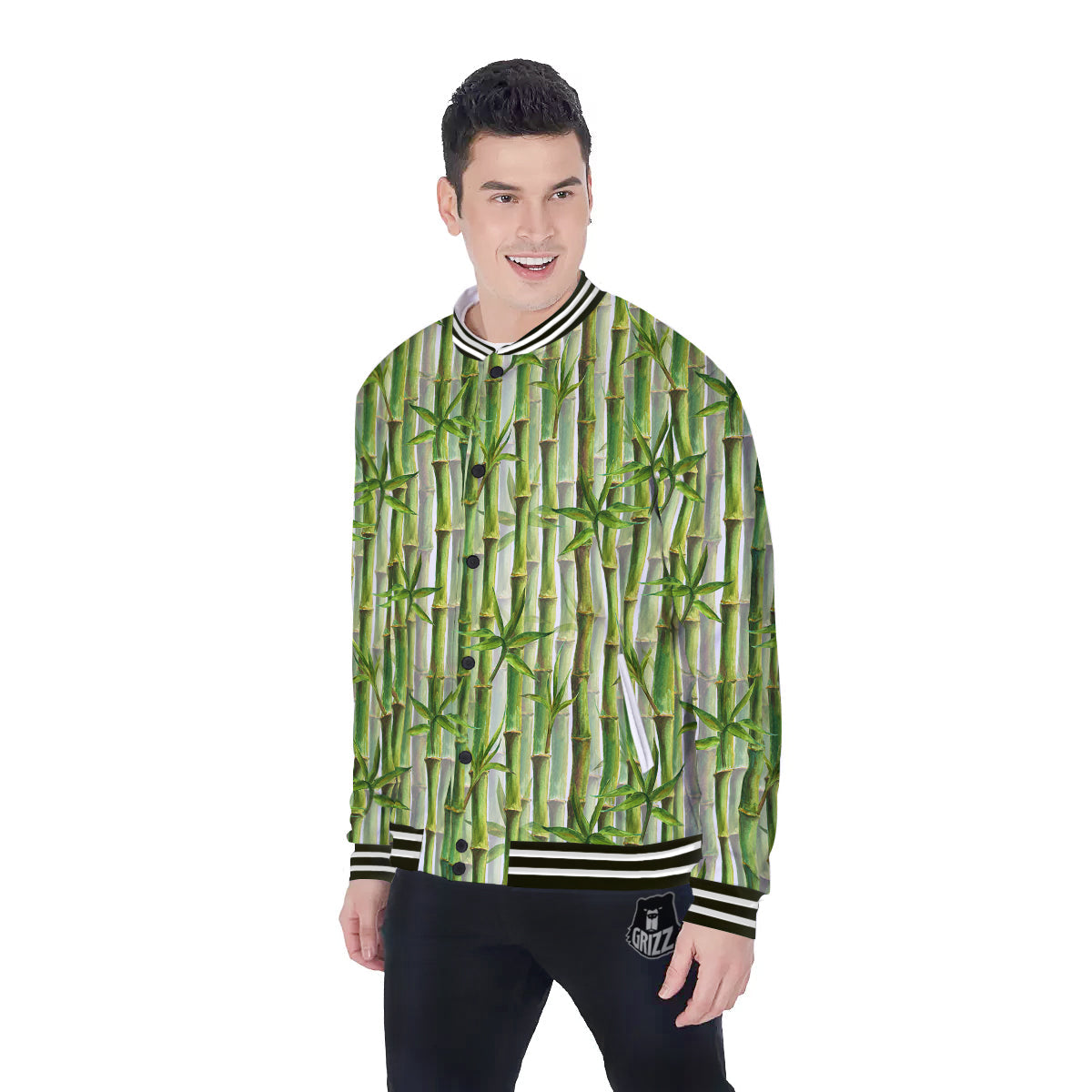 Bamboo Watercolor Print Pattern Baseball Jacket-grizzshop