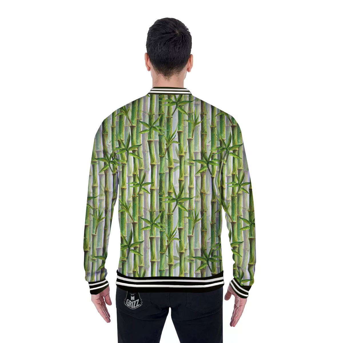Bamboo Watercolor Print Pattern Baseball Jacket-grizzshop