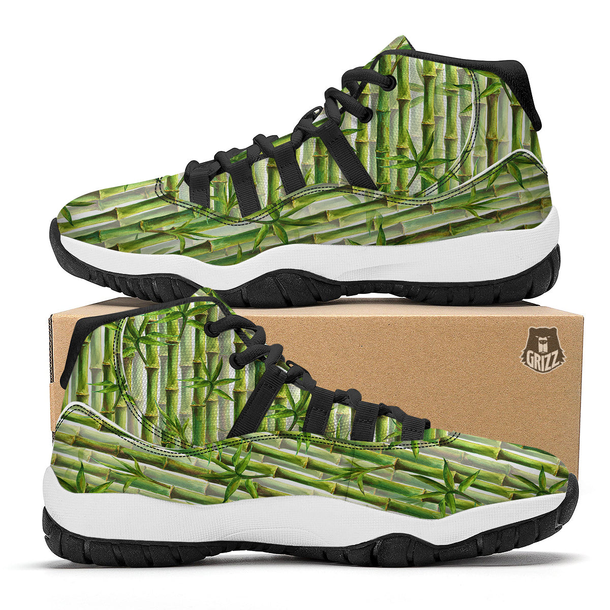 Bamboo Watercolor Print Pattern Black Bball Shoes-grizzshop