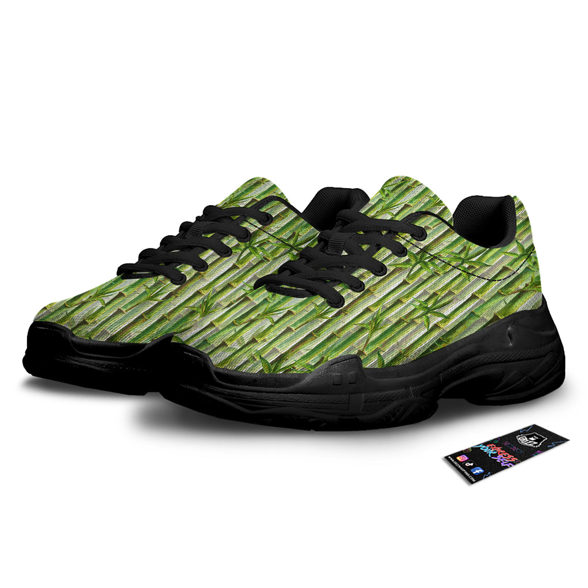 Bamboo Watercolor Print Pattern Black Chunky Shoes-grizzshop
