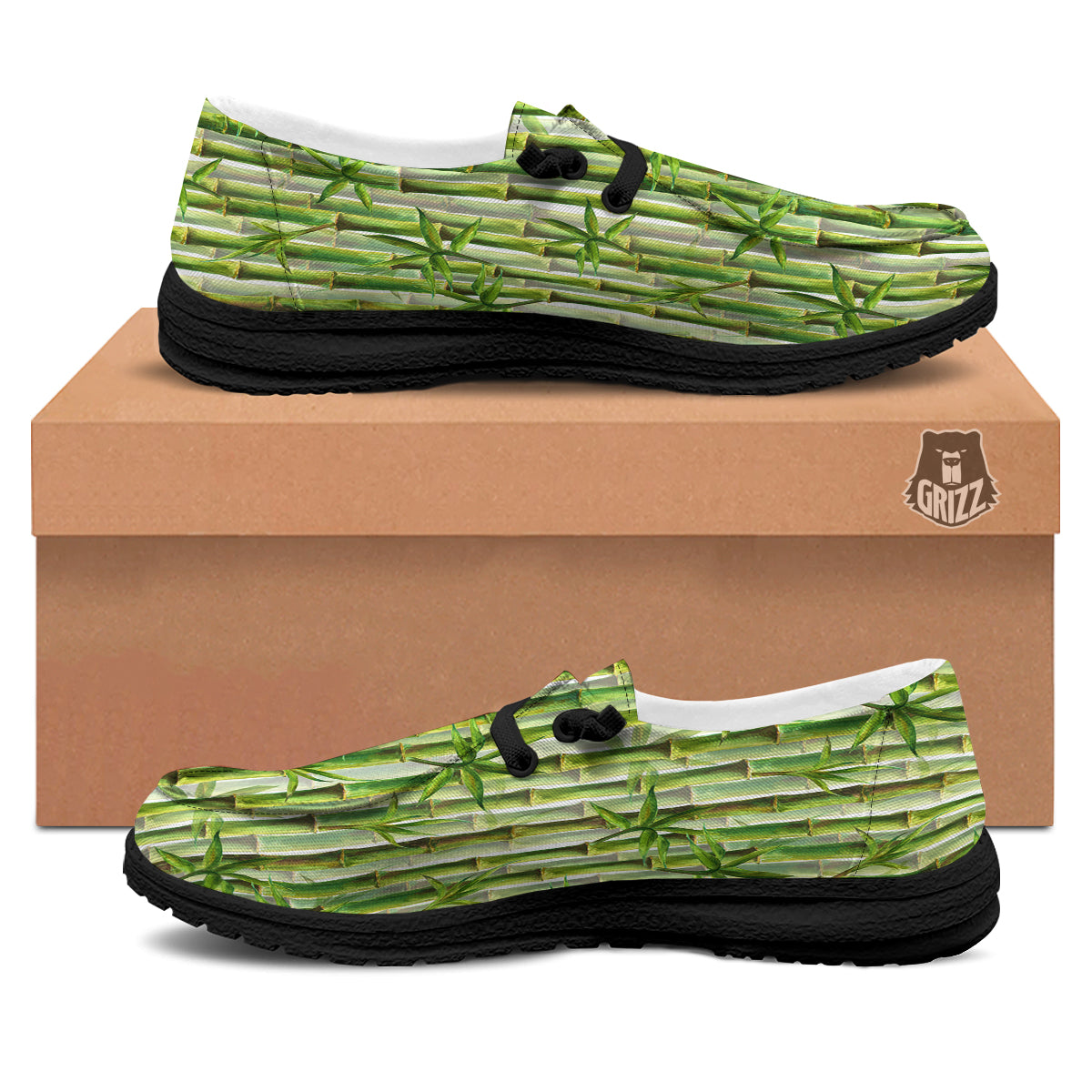 Bamboo Watercolor Print Pattern Black Loafers-grizzshop