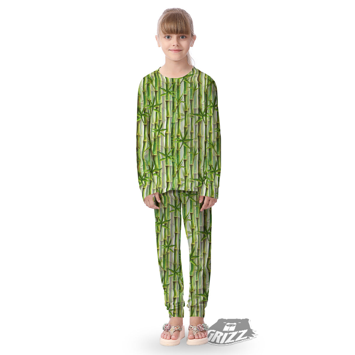 Bamboo Watercolor Print Pattern Kid's Pajamas-grizzshop