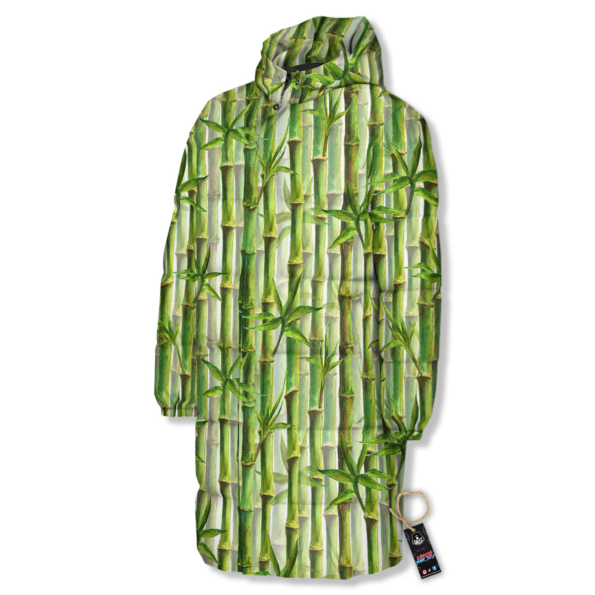 Bamboo Watercolor Print Pattern Long Down Jacket-grizzshop