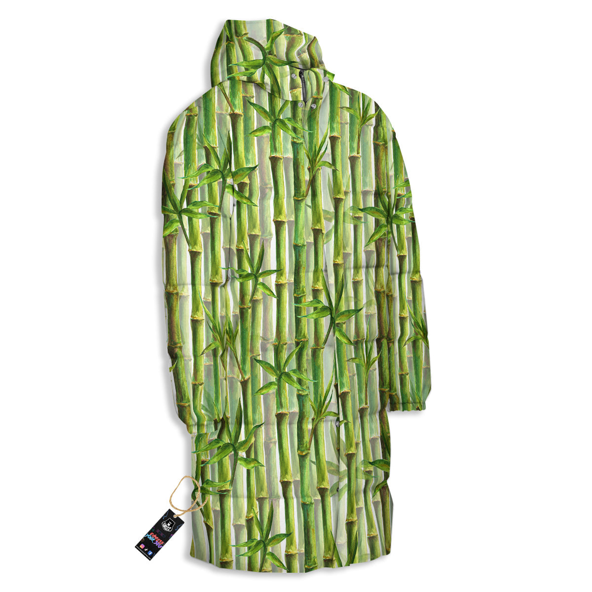 Bamboo Watercolor Print Pattern Long Down Jacket-grizzshop