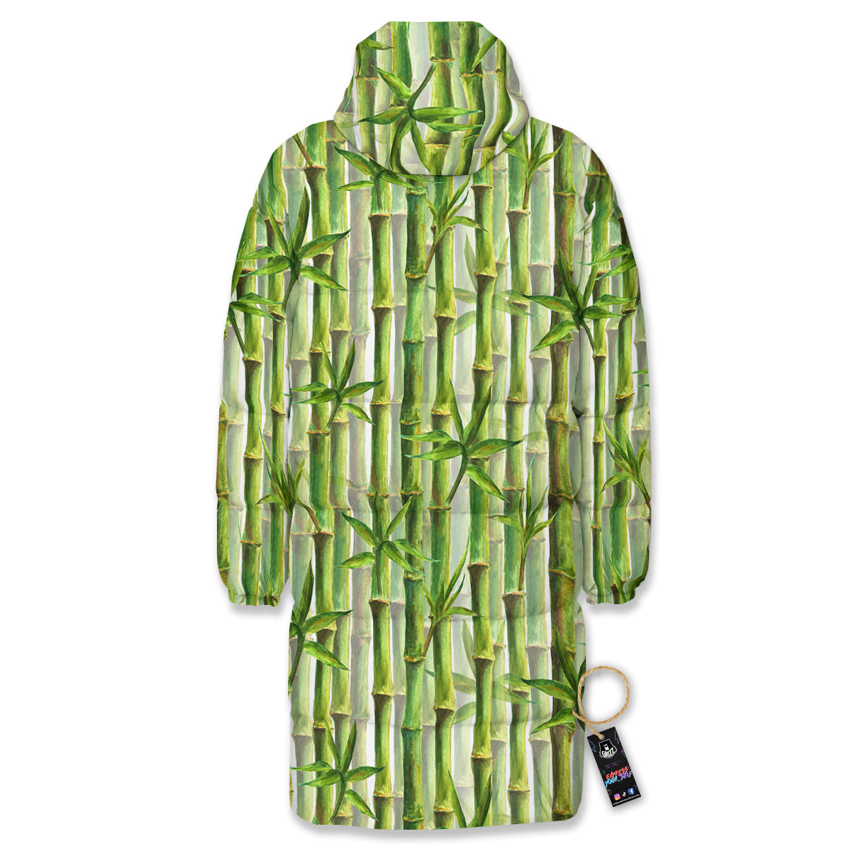 Bamboo Watercolor Print Pattern Long Down Jacket-grizzshop