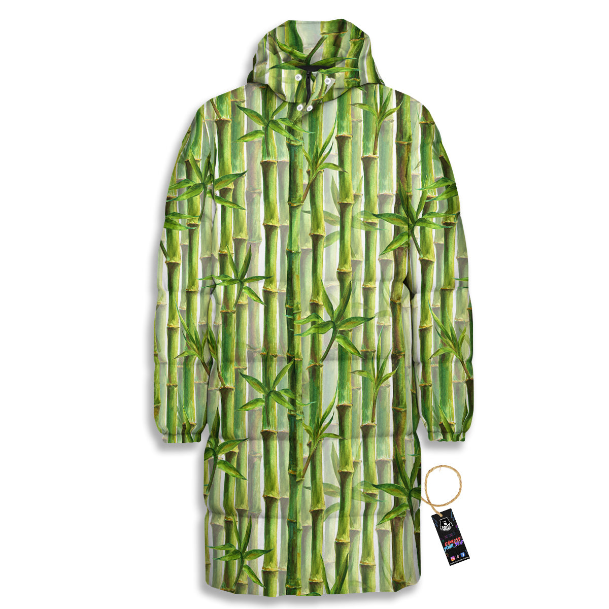 Bamboo Watercolor Print Pattern Long Down Jacket-grizzshop