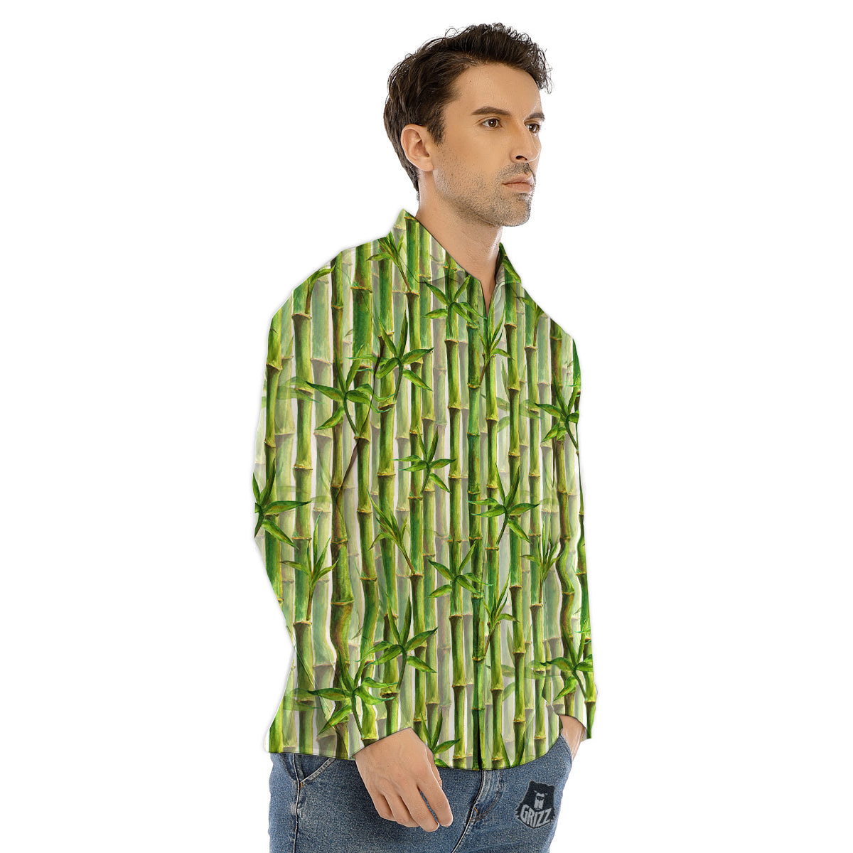 Bamboo Watercolor Print Pattern Men's Dress Shirts-grizzshop