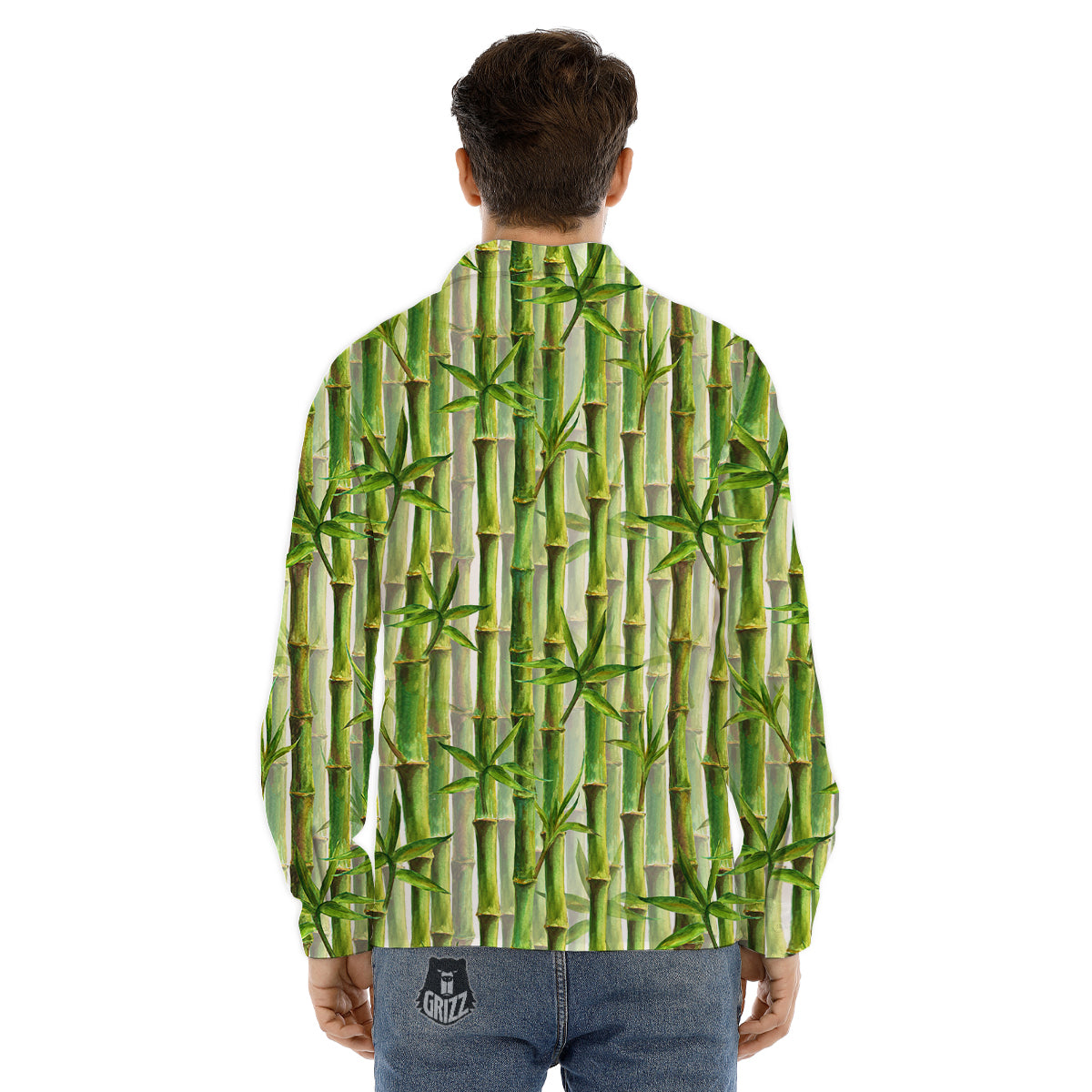 Bamboo Watercolor Print Pattern Men's Dress Shirts-grizzshop