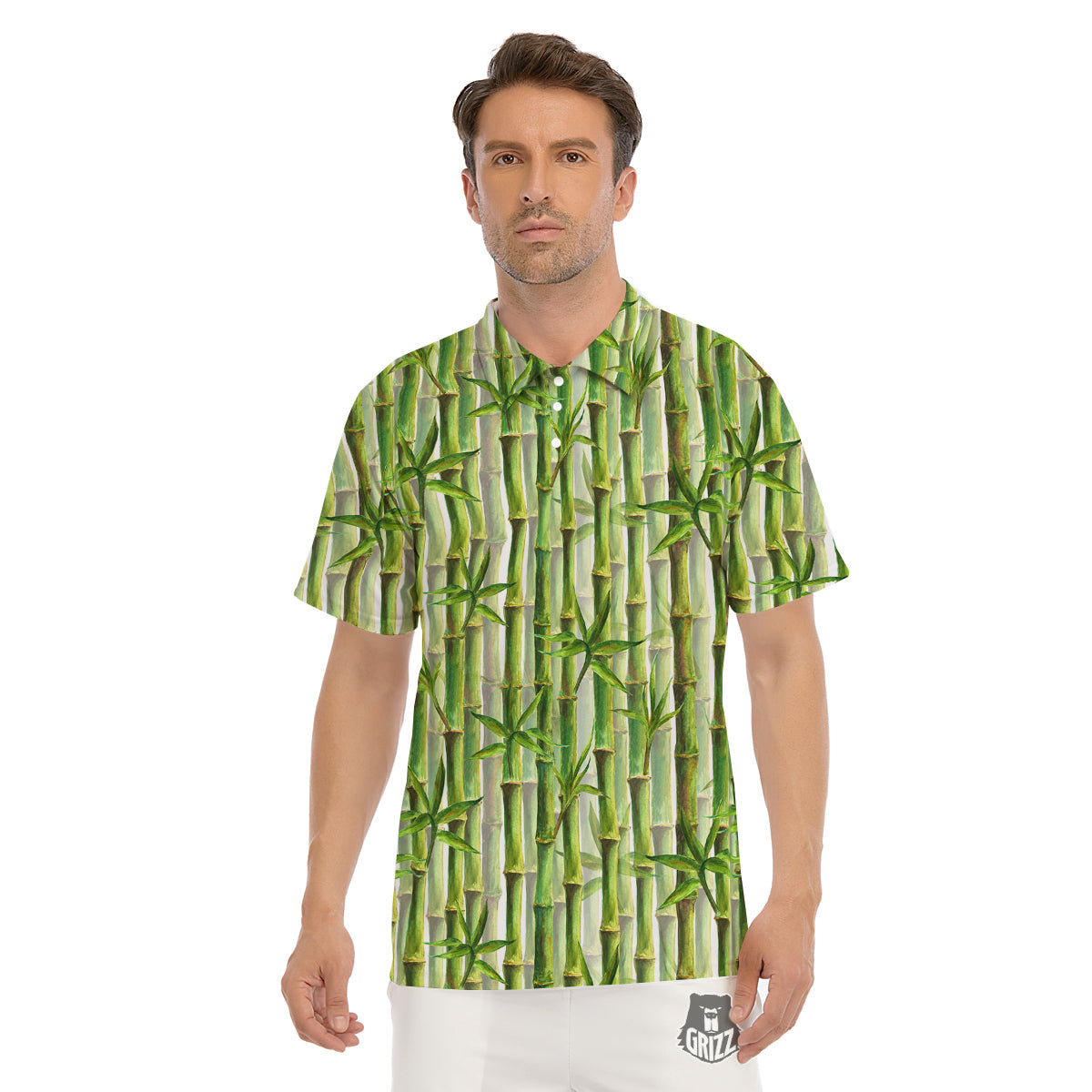 Bamboo Watercolor Print Pattern Men's Golf Shirts-grizzshop