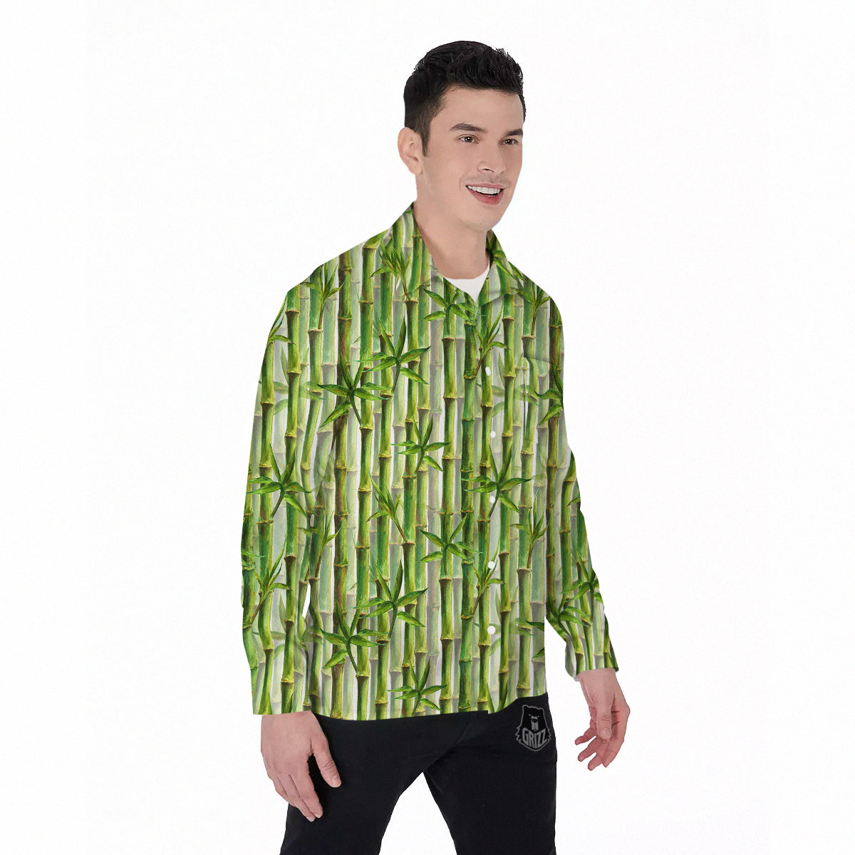 Bamboo Watercolor Print Pattern Men's Long Sleeve Shirts-grizzshop