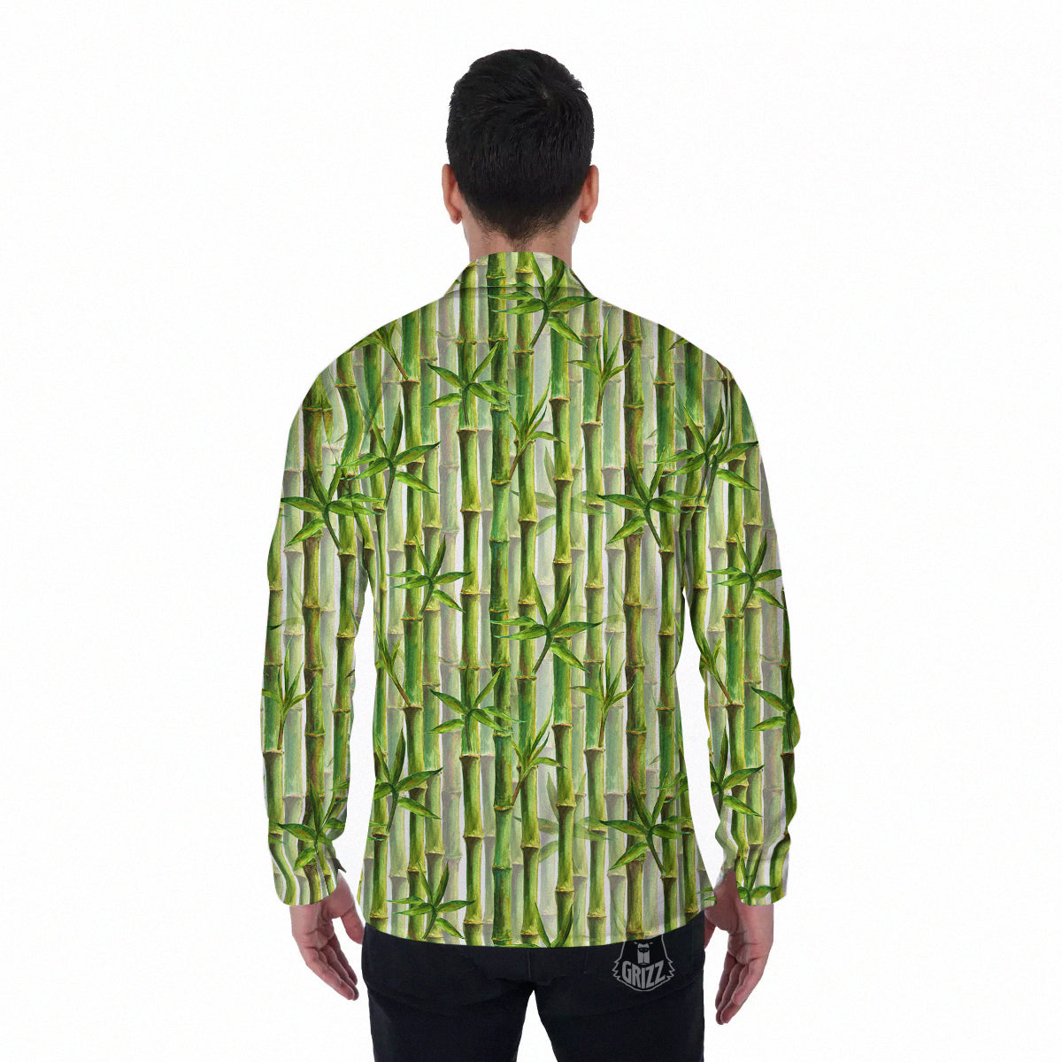 Bamboo Watercolor Print Pattern Men's Long Sleeve Shirts-grizzshop