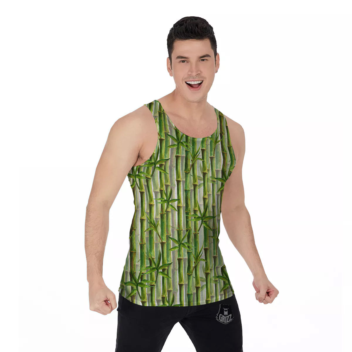 Bamboo Watercolor Print Pattern Men's Tank Top-grizzshop