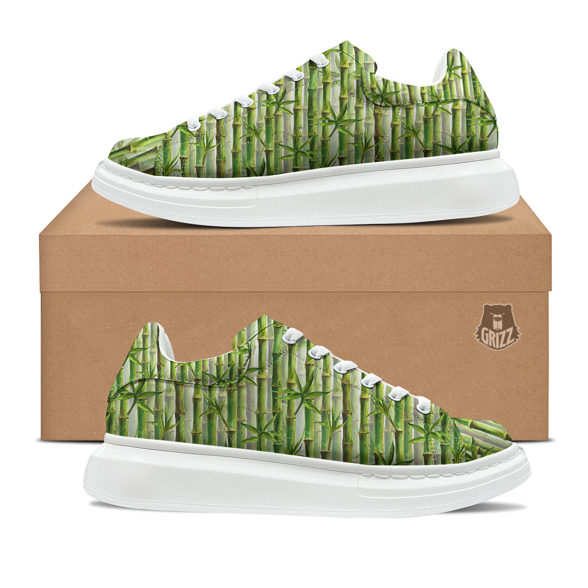 Bamboo Watercolor Print Pattern Platform Shoes-grizzshop