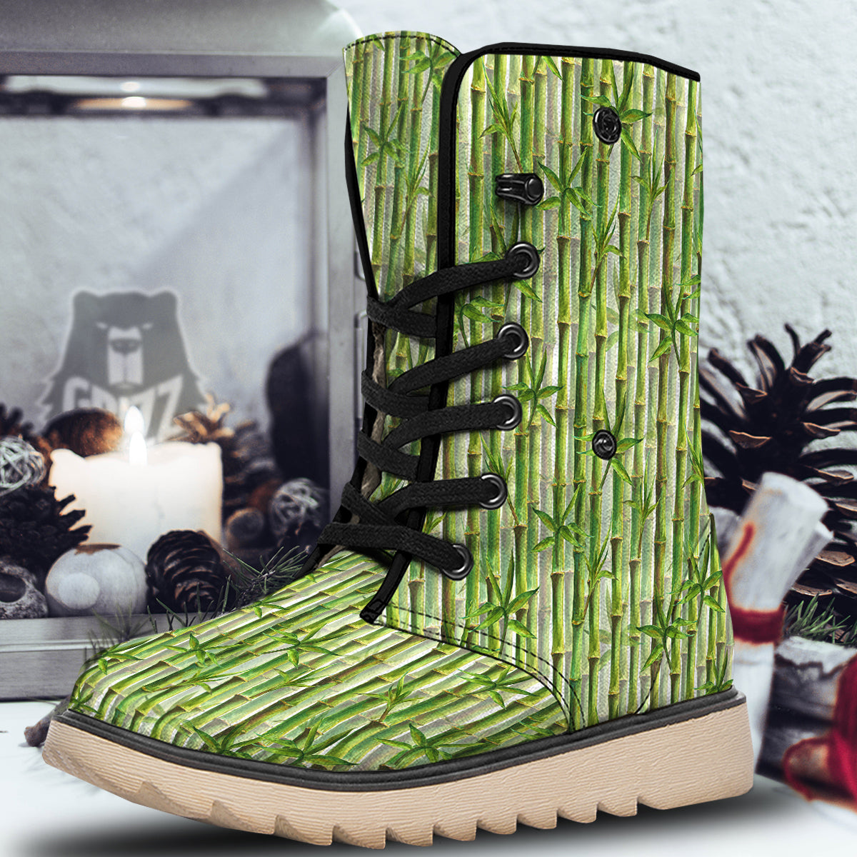 Bamboo Watercolor Print Pattern Snow Boots-grizzshop