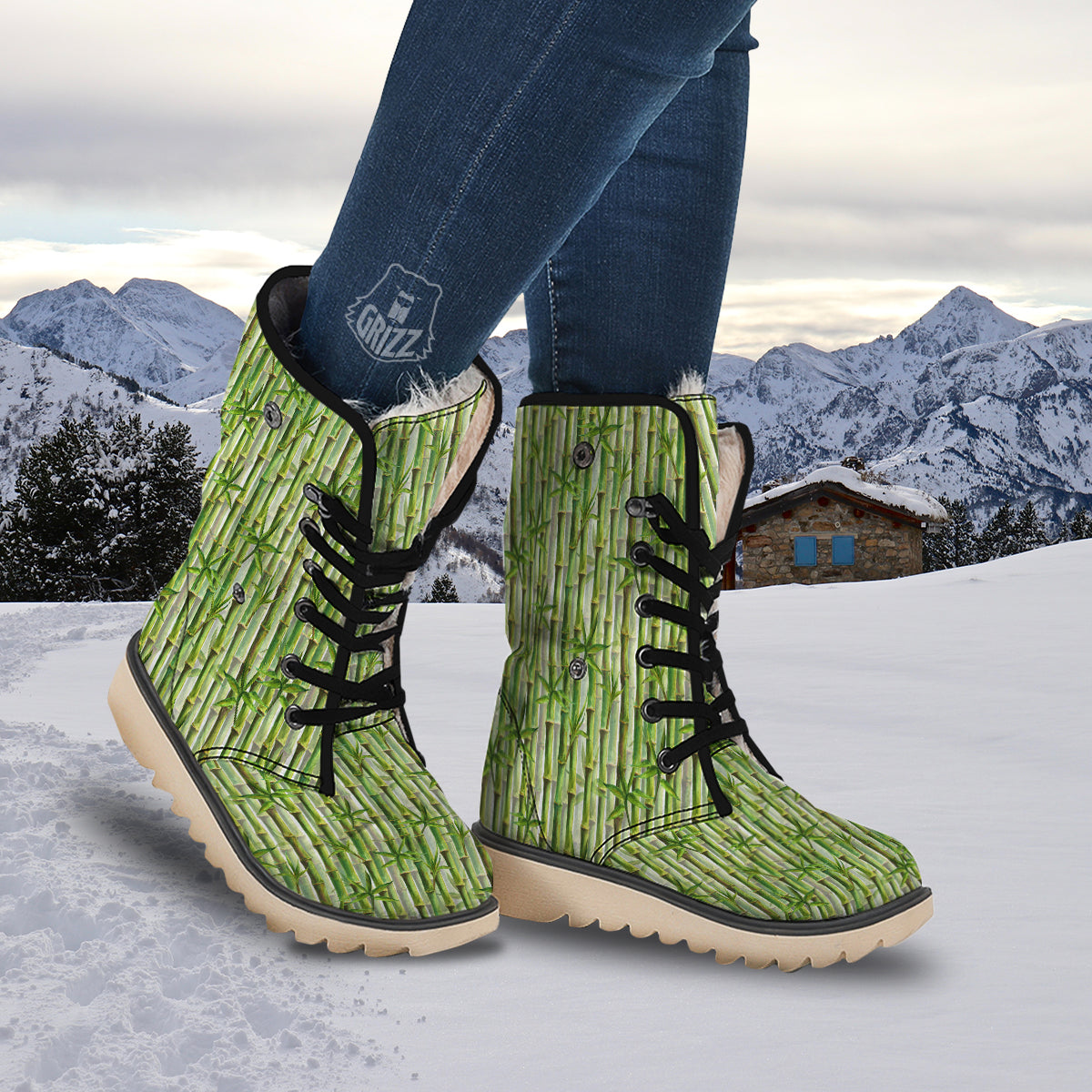 Bamboo Watercolor Print Pattern Snow Boots-grizzshop