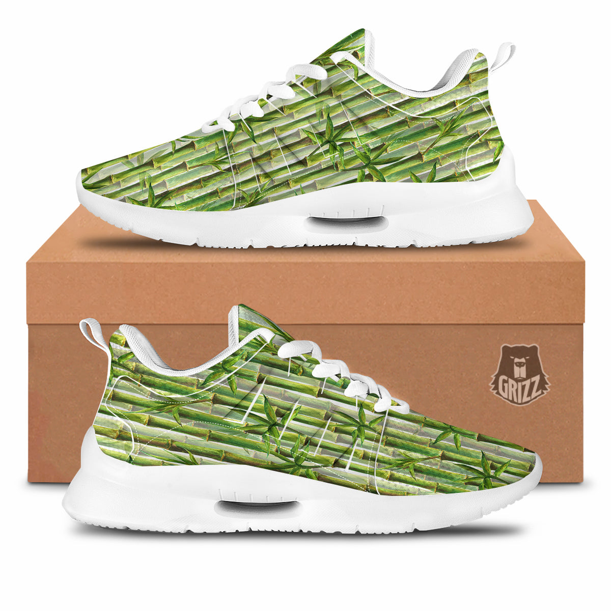 Bamboo Watercolor Print Pattern Tennis Shoes-grizzshop