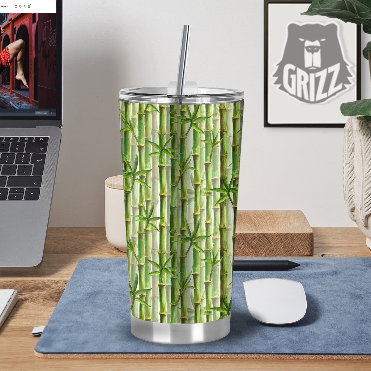 Bamboo Watercolor Print Pattern Tumbler-grizzshop