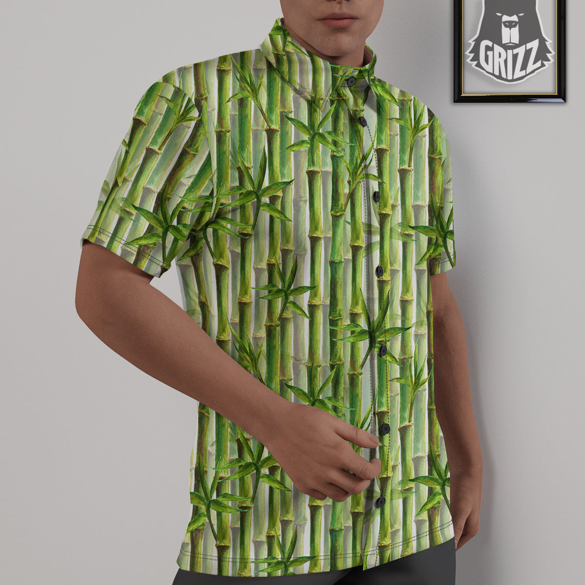 Bamboo Watercolor Print Pattern Untucked Shirts-grizzshop